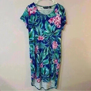Nina Leonard Printed Blue Floral Short Sleeve Midi Dress Women’s Size XL